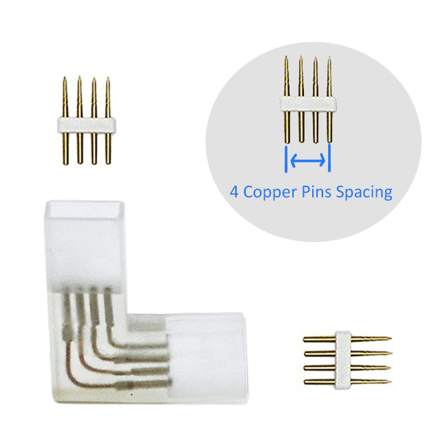 L shape Bends branches 1 to 2 High Voltage 4-pin RGB led strip lights Bifurcation fast connectors With 3 Copper 4-Pins